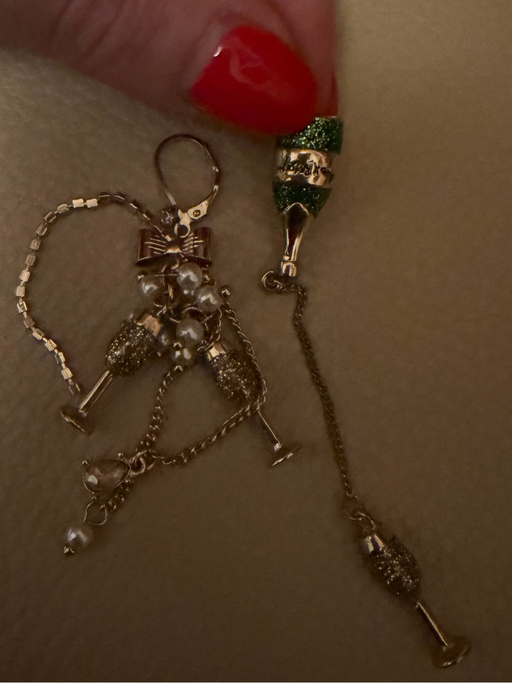 Betsey Johnson Gold-Tone Champagne Glass Drop Earrings with Green Accent